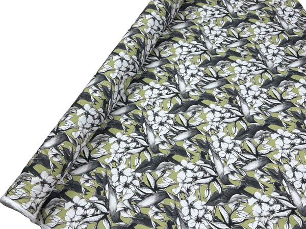 Frangipani on Soft Lichen Green Rayon