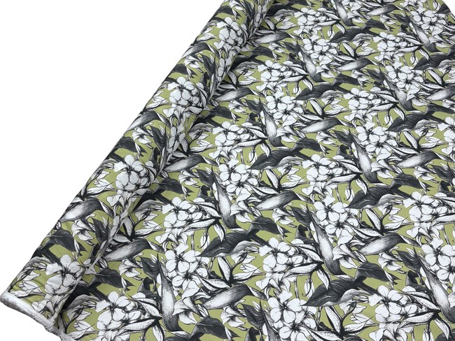 Frangipani on Soft Lichen Green Rayon