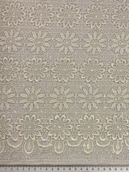 Ivory Sequinned Floral Circles Guipure Lace