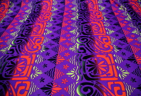 Orange, Yellow & Black Island Print on Purple Knit