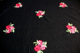 Embroidered Roses on Black Wool Blend