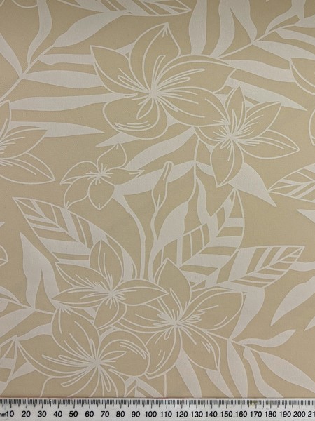 White on Beige Frangipani Design Foiled Stretch Knit