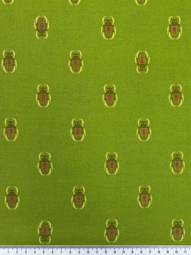 Stag Beetles on Dark Lime Printed Cotton
