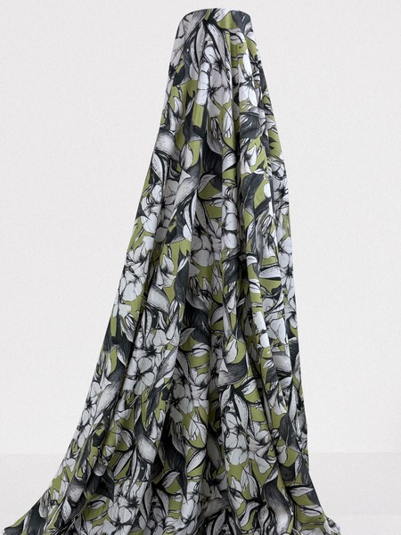 Frangipani on Soft Lichen Green Rayon