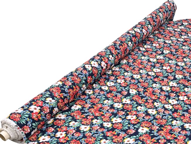 Floral on Navy Linen