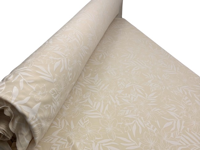 White on Beige Frangipani Design Foiled Stretch Knit