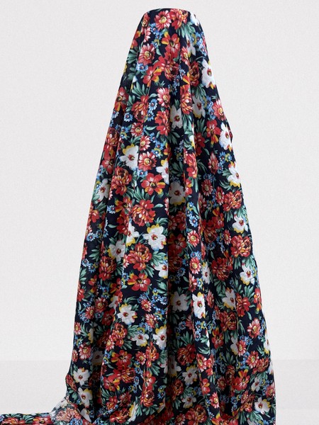 Floral on Navy Linen