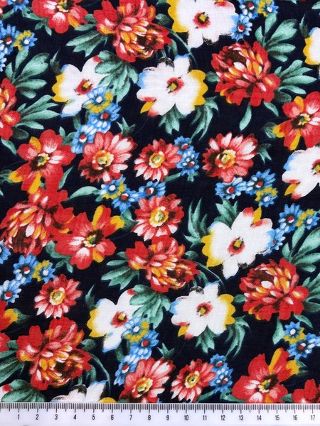 Floral on Navy Linen