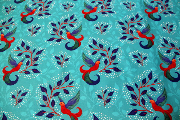 Parrots on Teal Printed Cotton
