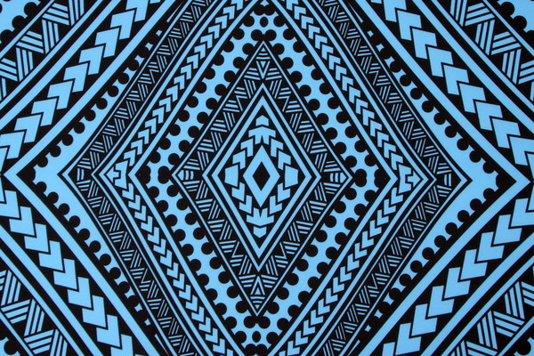 Samoan Tribal Inspired Digital Printed Deep Sky Blue & Black Mini Matt