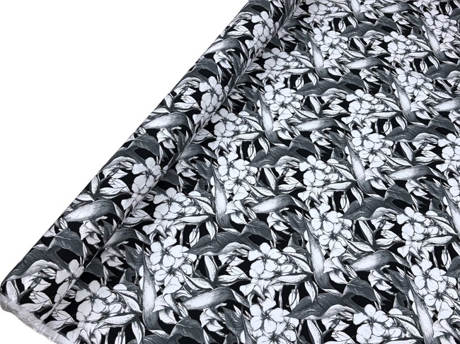 Frangipani on Black & Grey Rayon