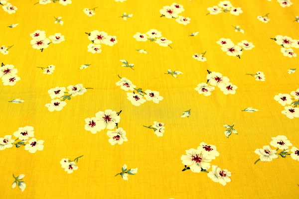 Pansy Clusters on Yellow Printed Rayon