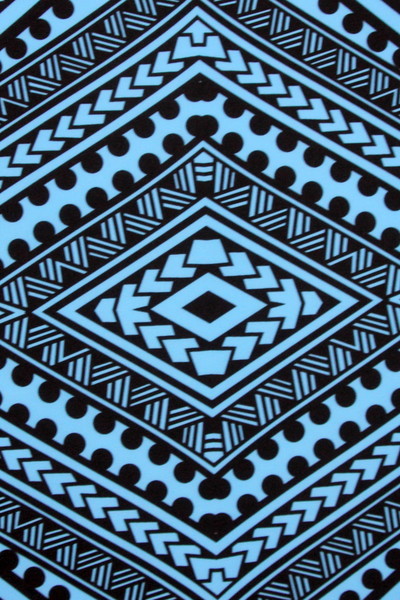 Samoan Tribal Inspired Digital Printed Deep Sky Blue & Black Mini Matt