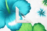 Turquoise & Lime Hibiscus on White Hawaiian Printed Rayon