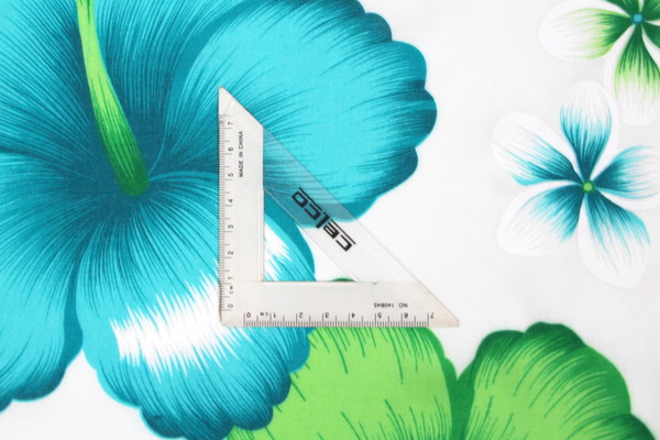 Turquoise & Lime Hibiscus on White Hawaiian Printed Rayon