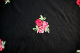 Embroidered Roses on Black Wool Blend