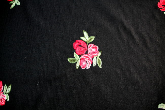 Embroidered Roses on Black Wool Blend