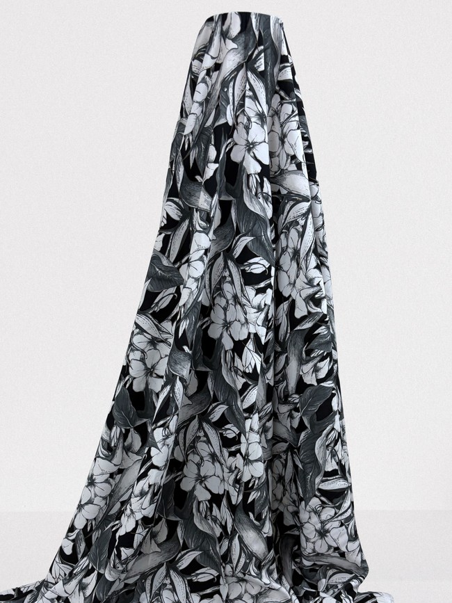 Frangipani on Black & Grey Rayon