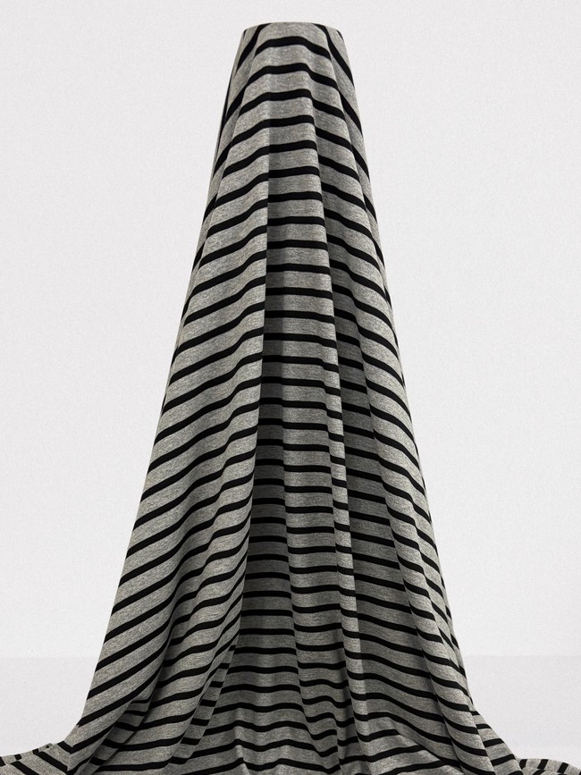 Black & Grey Marle Stripes Cotton Lycra