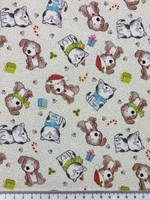 Christmas Pups & Kittens on Natural Cotton