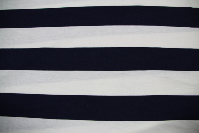 Navy & Cream Wide Stripes Cotton Lycra