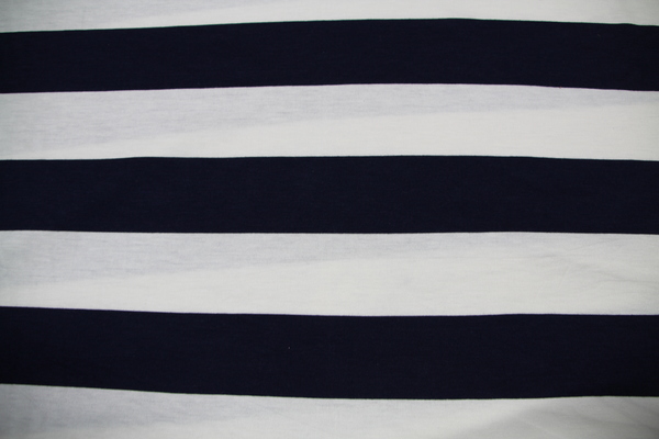 Navy & Cream Wide Stripes Cotton Lycra