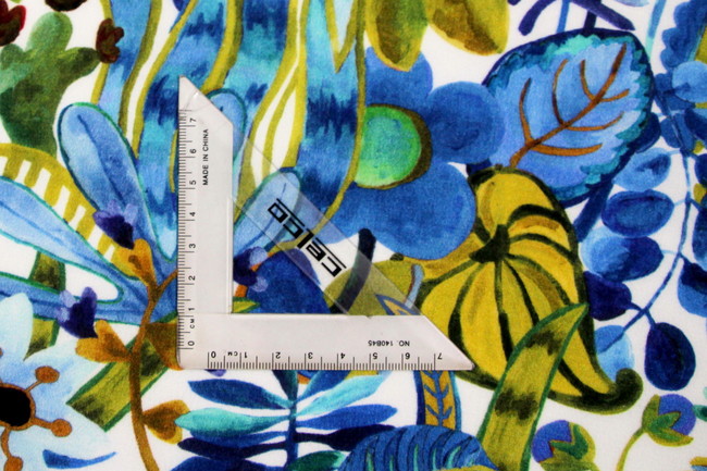 Bright Blue Floral on White Digital Printed Viscose