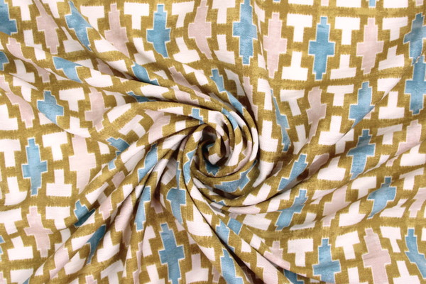 Multi Geometric on Muted Mustard Cotton Crepe