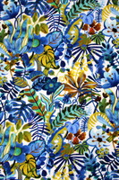 Bright Blue Floral on White Digital Printed Viscose