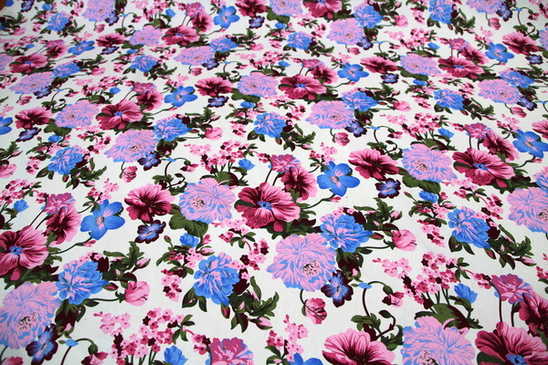 Pinks & Blues Floral on Cream Stretch Cotton