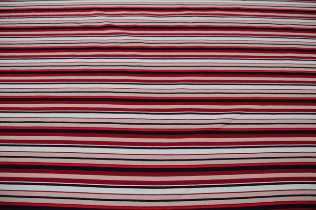 Red, Pink, White & Navy Striped Cotton Lycra