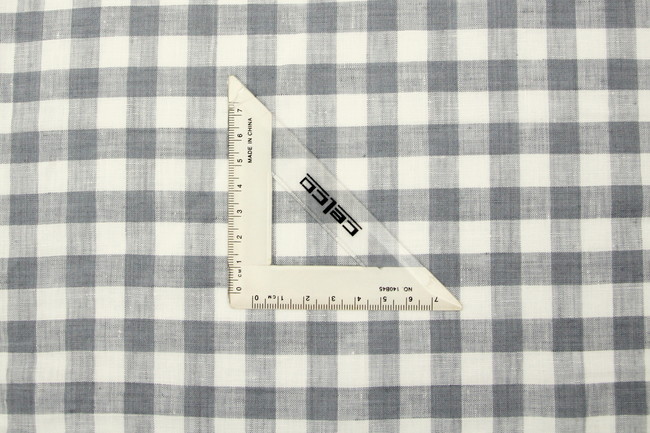 Light Blue Grey & White Checked 100% Linen