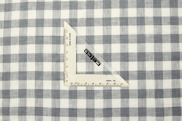 Light Blue Grey & White Checked 100% Linen