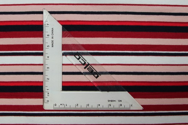 Red, Pink, White & Navy Striped Cotton Lycra