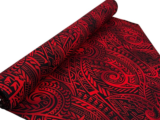 Black on Red Tones Pacific Island Cotton Dobby