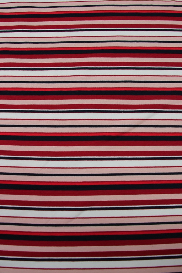 Red, Pink, White & Navy Striped Cotton Lycra