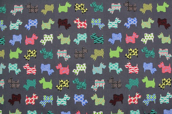 Scottie Dogs on Charcoal Printed Cotton