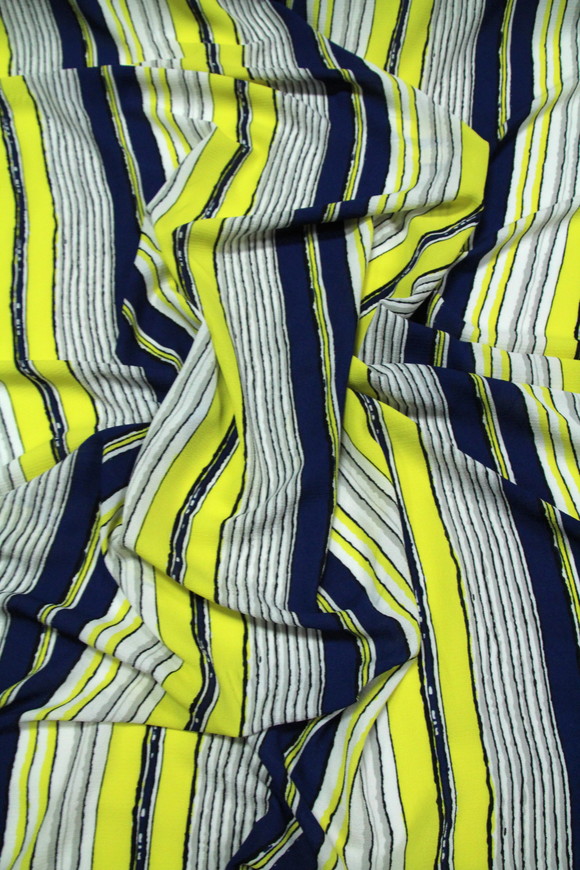 Navy, Yellow, White & Grey Light-weight Polyester Crepe