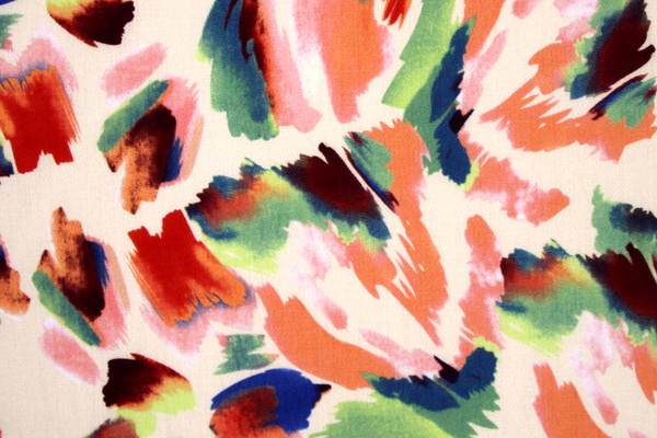 Orange & Multi Toned Brush Strokes on Printd Cotton Crepe