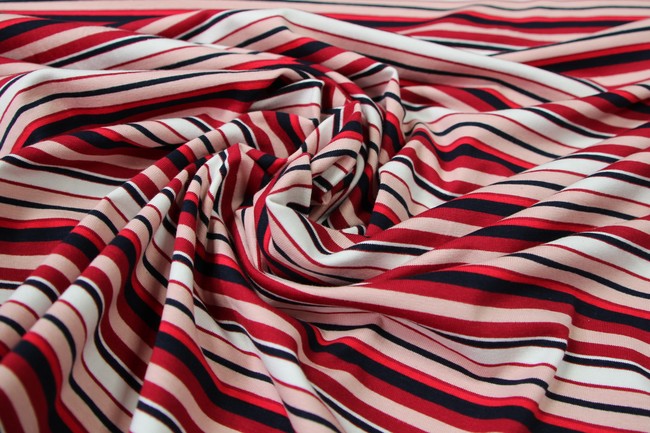 Red, Pink, White & Navy Striped Cotton Lycra