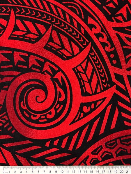 Black on Red Tones Pacific Island Cotton Dobby
