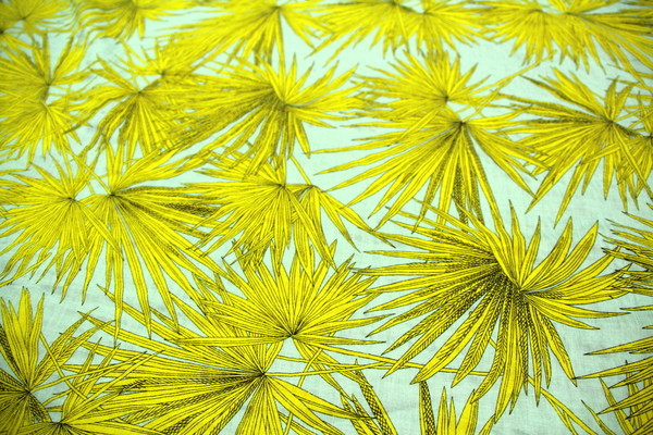 Yellow Palms on Mint Rayon Cotton