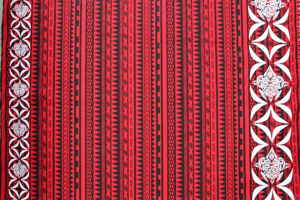 Red & Black Polynesian Printed Textured Cotton