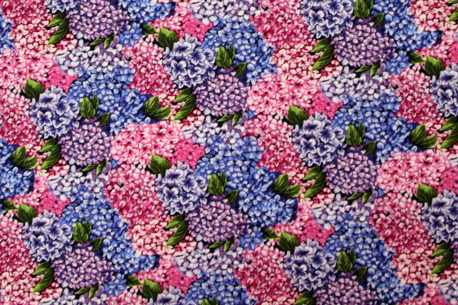 Beautiful Pink, Blue & Purple Hydrangea's Premium Printed Cotton