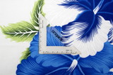 Blue Hibiscus on White Hawaiian Printed Rayon