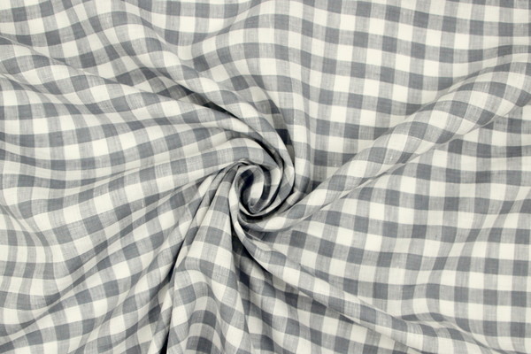 Light Blue Grey & White Checked 100% Linen