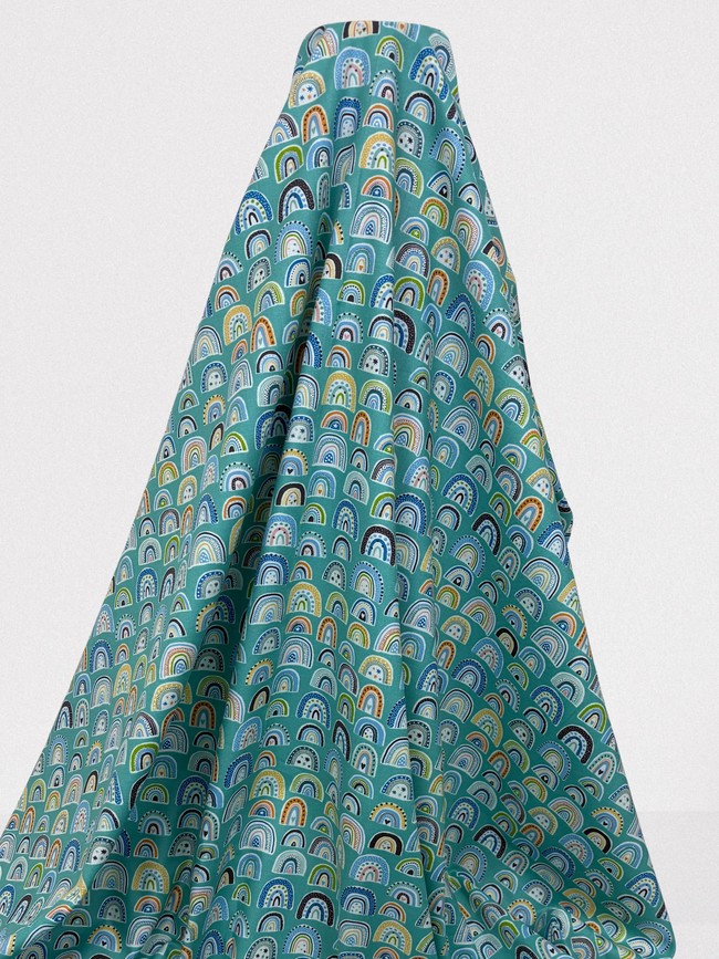 Cute Mini Rainbows on Light Teal Printed Cotton