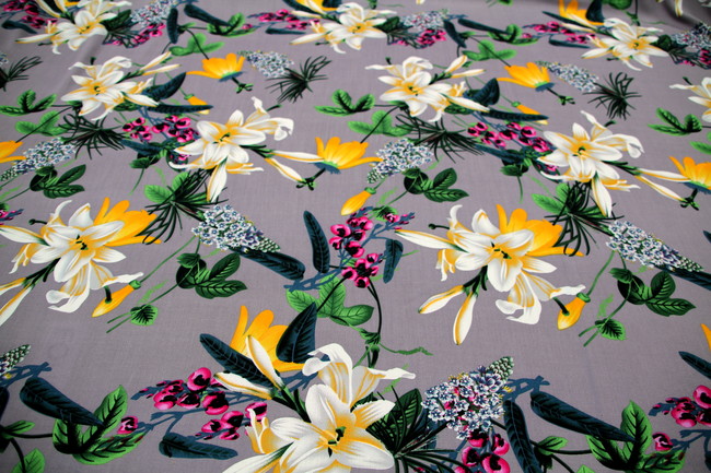 Lilly Print on Grey Rayon New Image