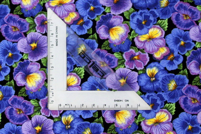Purple Tone Pansy's on Black Premium Printed Cotton