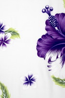 Bright Purple & Lilac Hibiscus on White Hawaiian Printed Rayon